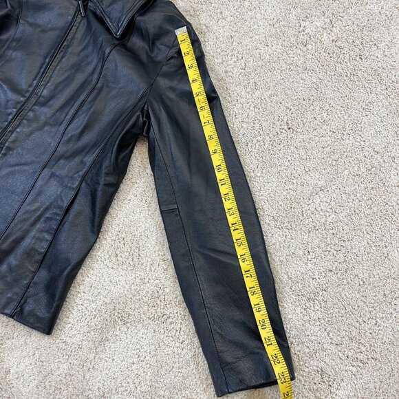 New York & Company Jacket Women's M Black Genuine Leather Coat Lined Full Zip - Picture 8 of 9